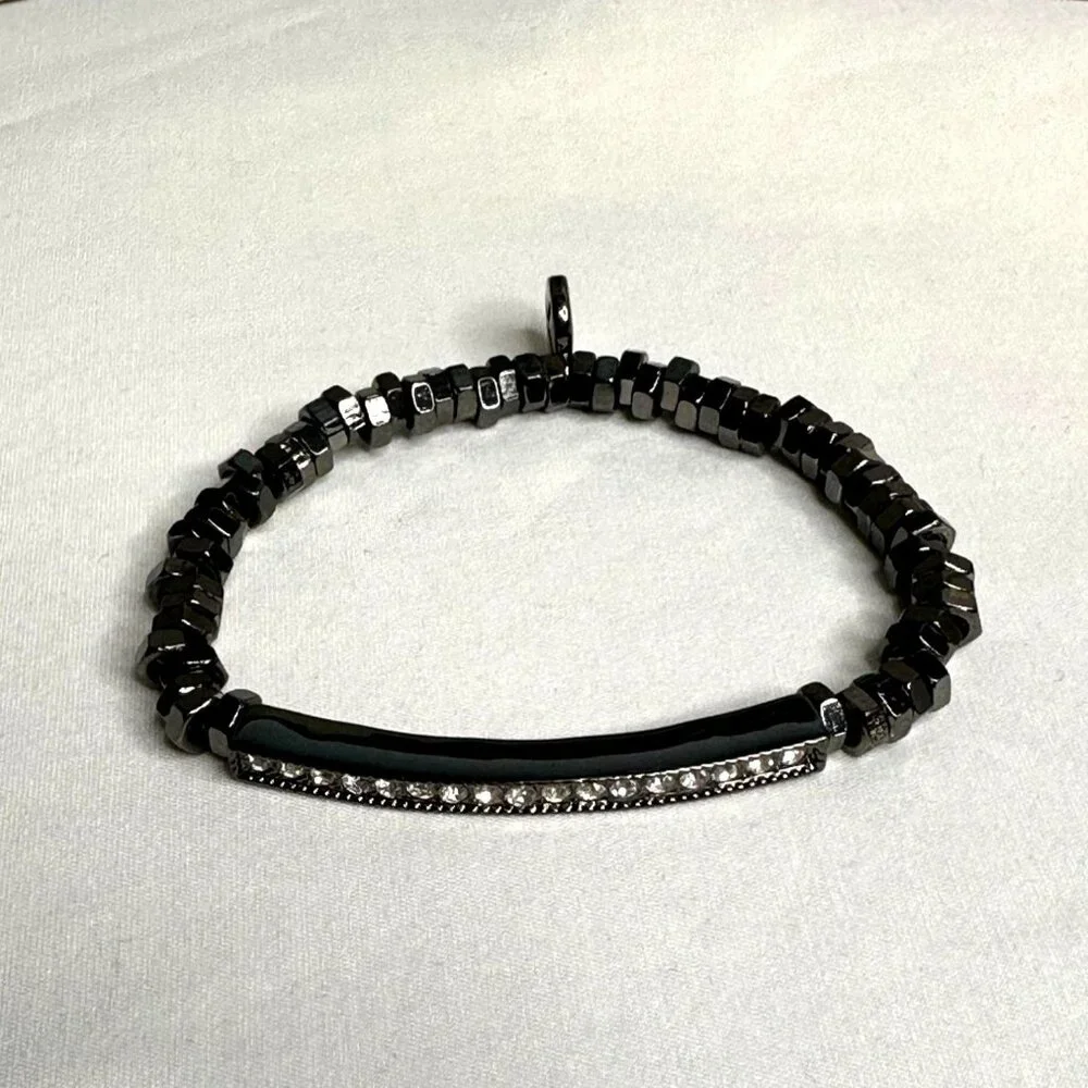 Park Lane Jewelry Serena Bracelet Hematite Tone Black Beaded W/ Rhinestone Bar - Picture 4 of 6